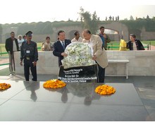 laying wreath at Rajghat with Dr. Kim Hak-Su, Under Secretary General of UN, New Delhi, Feb 2006